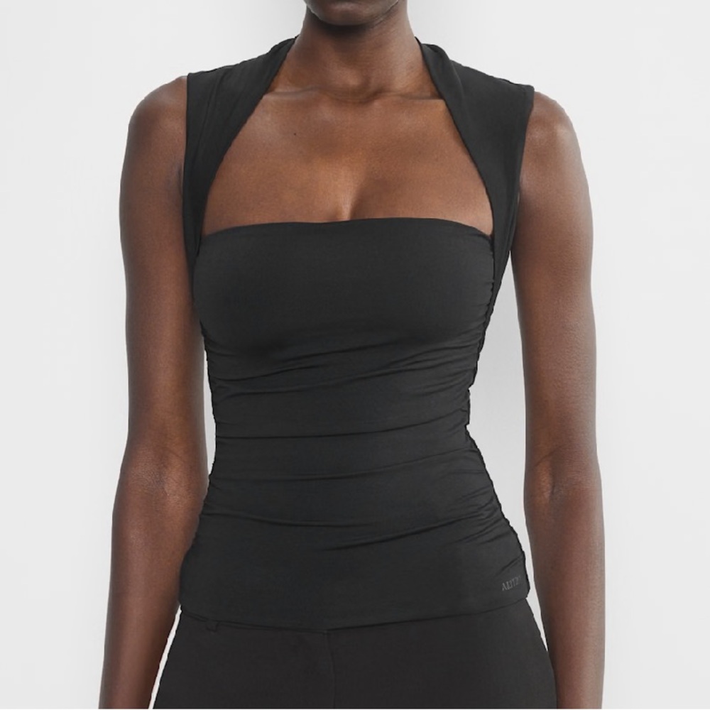 Aritzia Original Contour Flourish top. Black Sleeveless Ruched Top NWT size XL